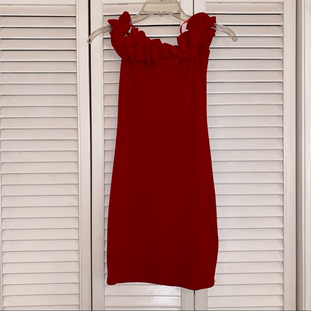 Motel Rocks Red Ruffled Off The Shoulder Dress - Picture 2 of 3